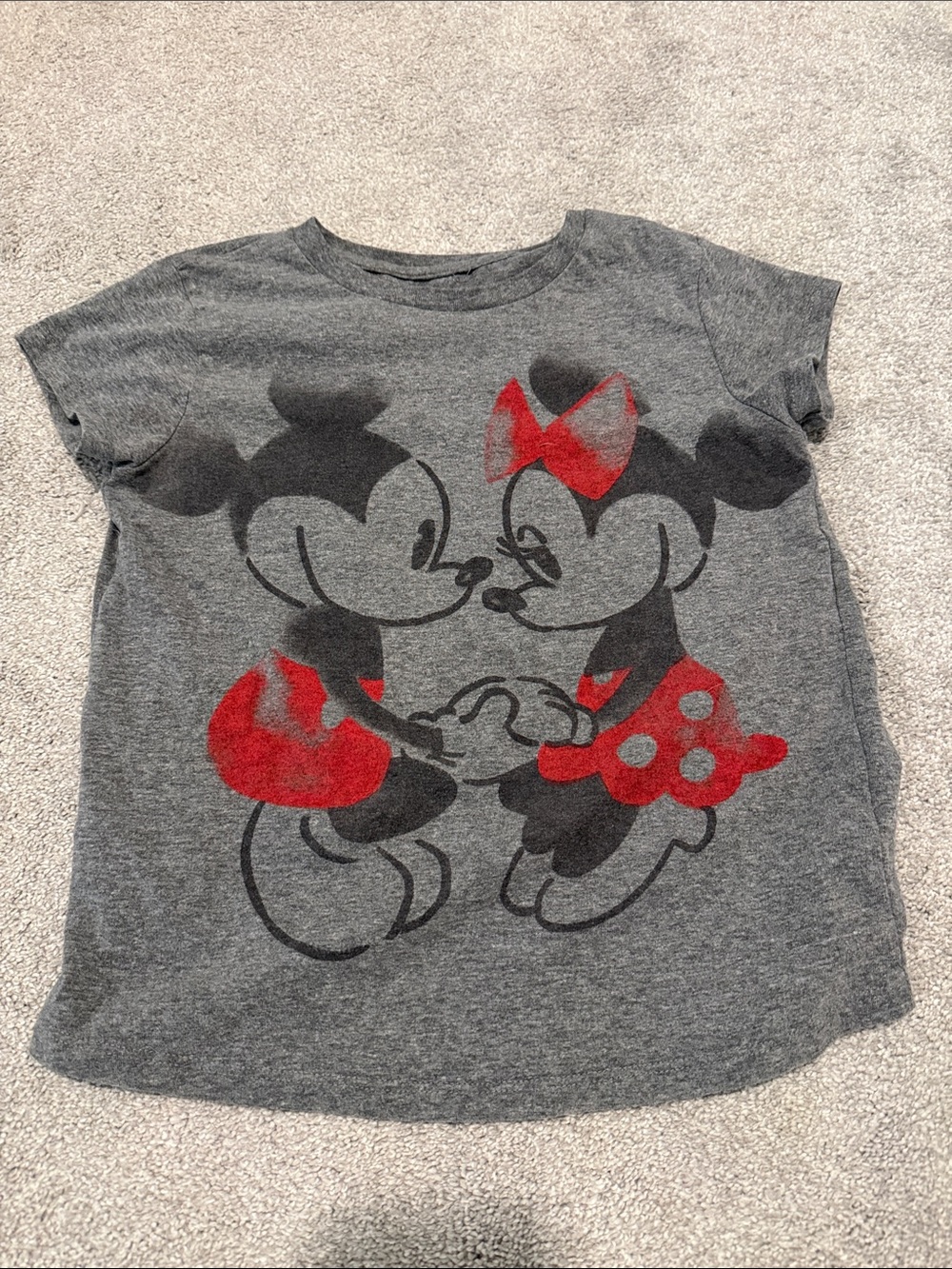 Disney Gray Tee with Minnie & Mickey Red Accents